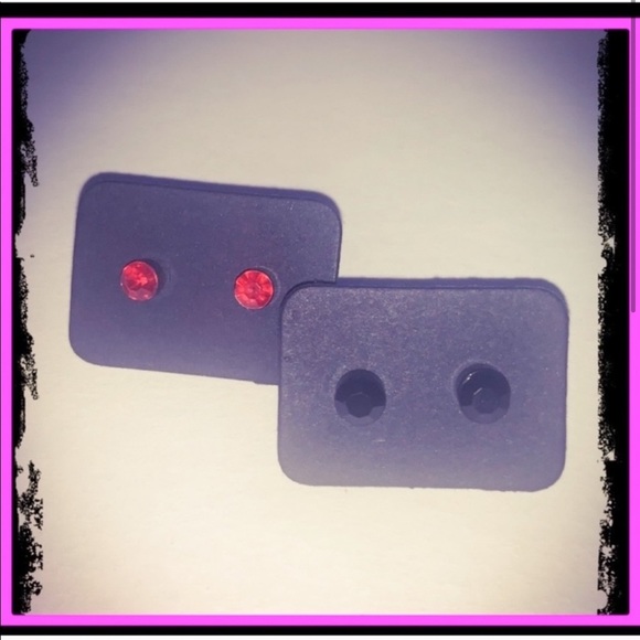 New Handmade Red & Black Crystal Sterling Silver Stud Earrings (2 Pairs) - Picture 3 of 11